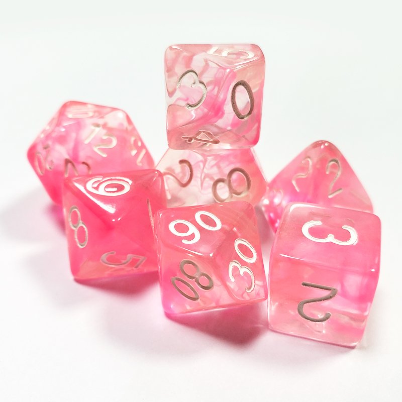 Custom Logo 7pcs D&D Polyhedral Pink Transparent Soft Edge Resin Dungeons And Dragons Dice Sets