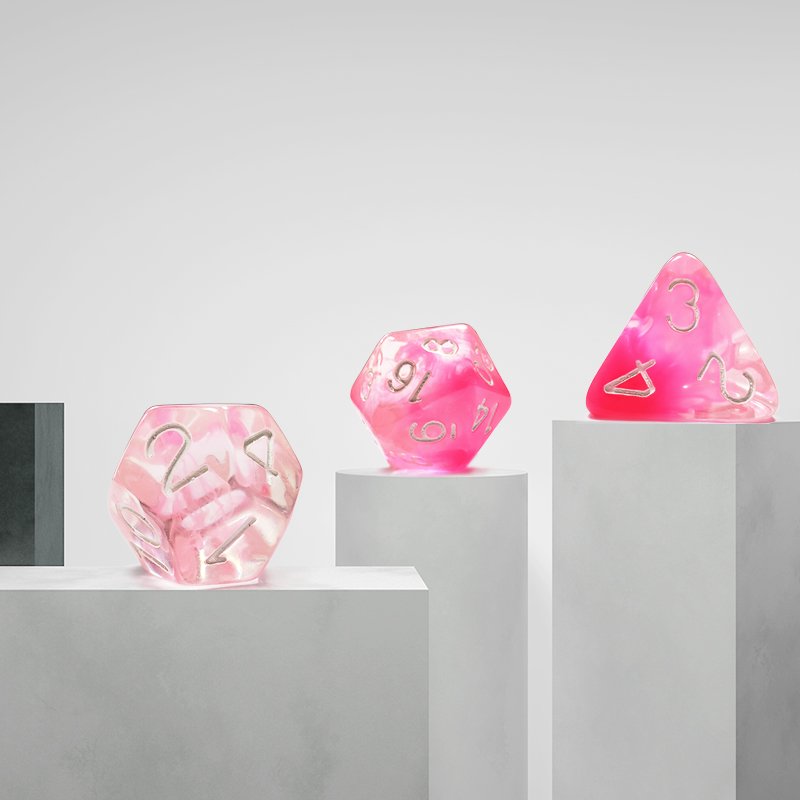 Custom Logo 7pcs D&D Polyhedral Pink Transparent Soft Edge Resin Dungeons And Dragons Dice Sets