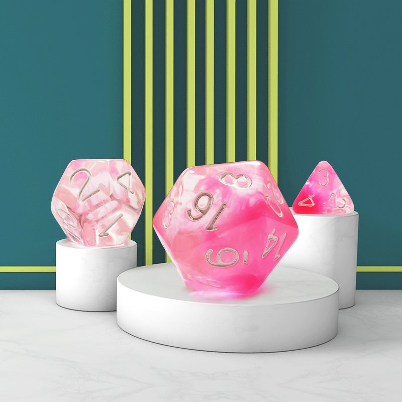 Custom Logo 7pcs D&D Polyhedral Pink Transparent Soft Edge Resin Dungeons And Dragons Dice Sets