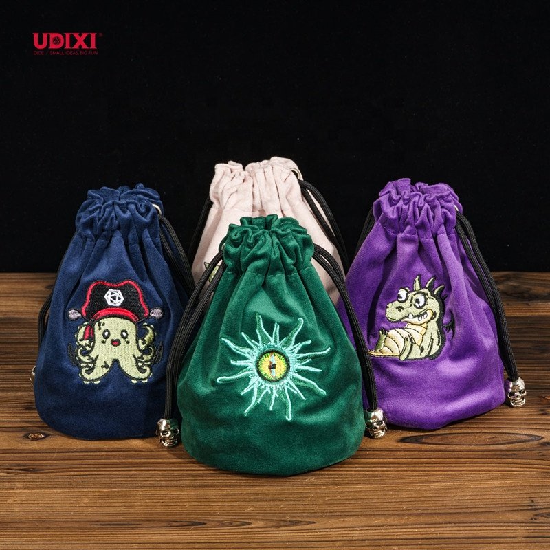 Udixi Custom logo Dice Flannel Drawstring Pattern Dungeons and Dragons dnd rpg dust Dice Bag dice box