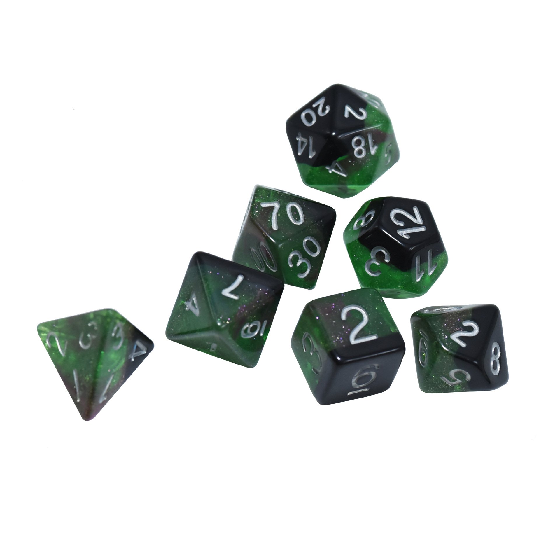 Wholesale Customized High Quality Luxury Colored Green Round Edge Number Board Games Dice Acrylic Polyhedral Casino Dice Set