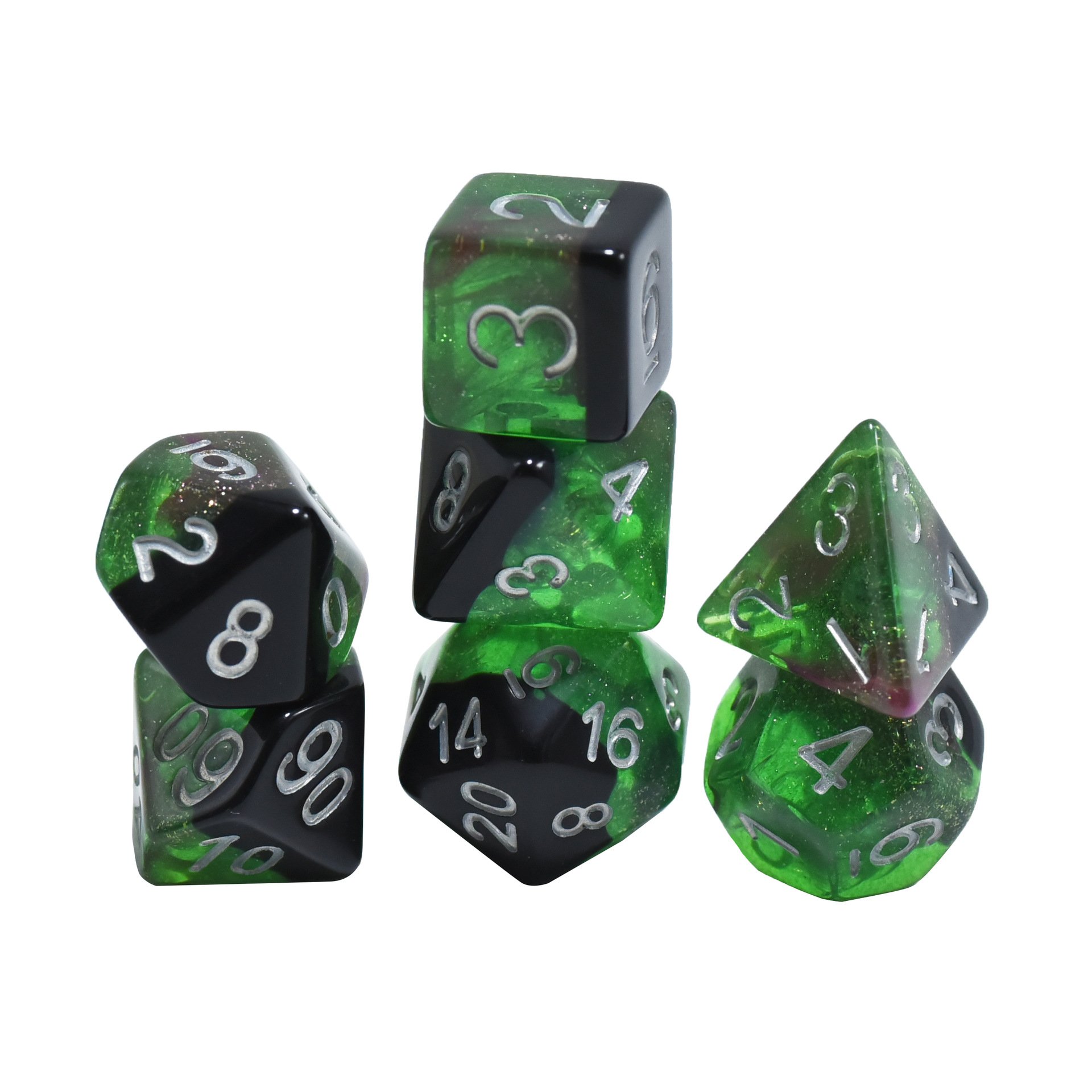 Wholesale Customized High Quality Luxury Colored Green Round Edge Number Board Games Dice Acrylic Polyhedral Casino Dice Set