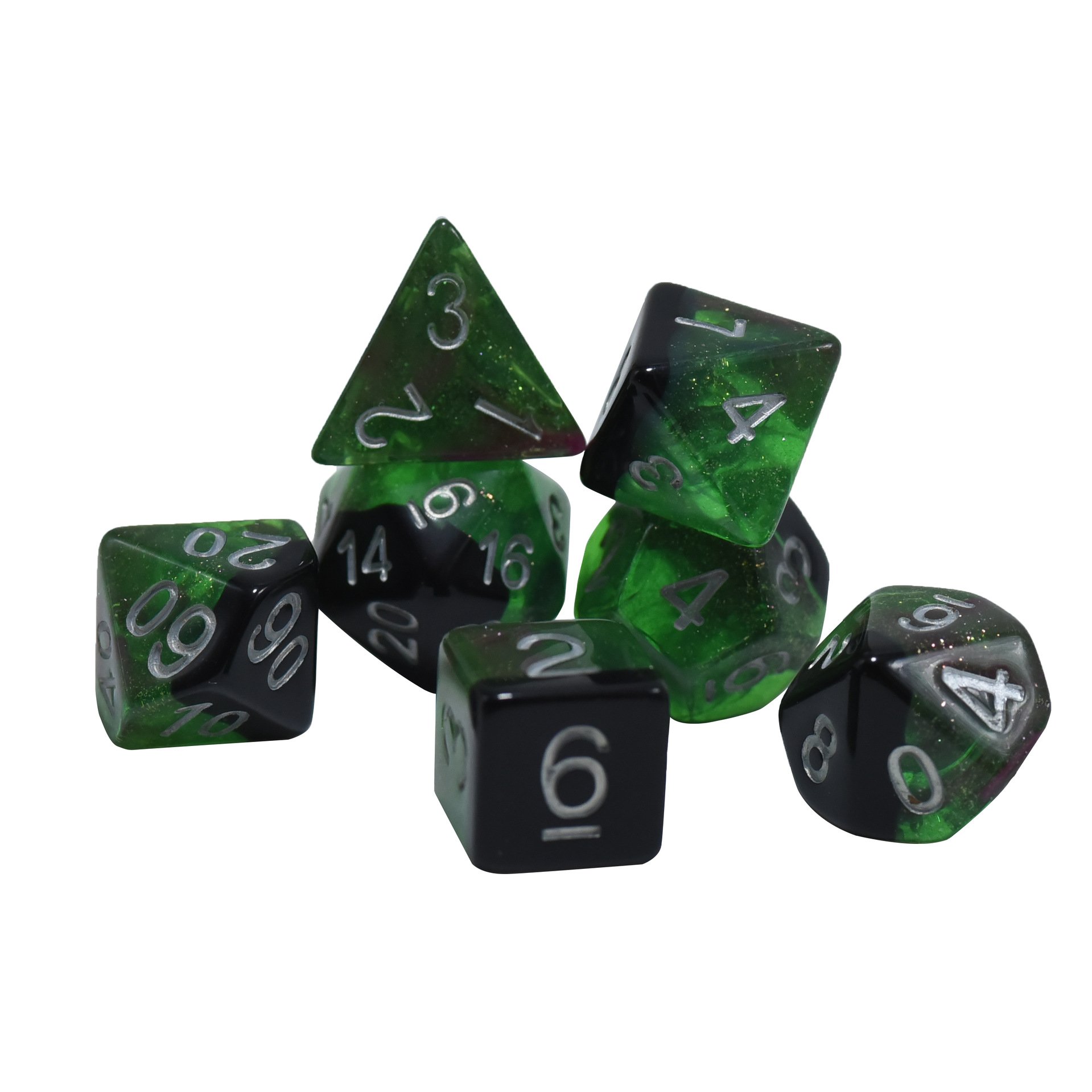 Wholesale Customized High Quality Luxury Colored Green Round Edge Number Board Games Dice Acrylic Polyhedral Casino Dice Set