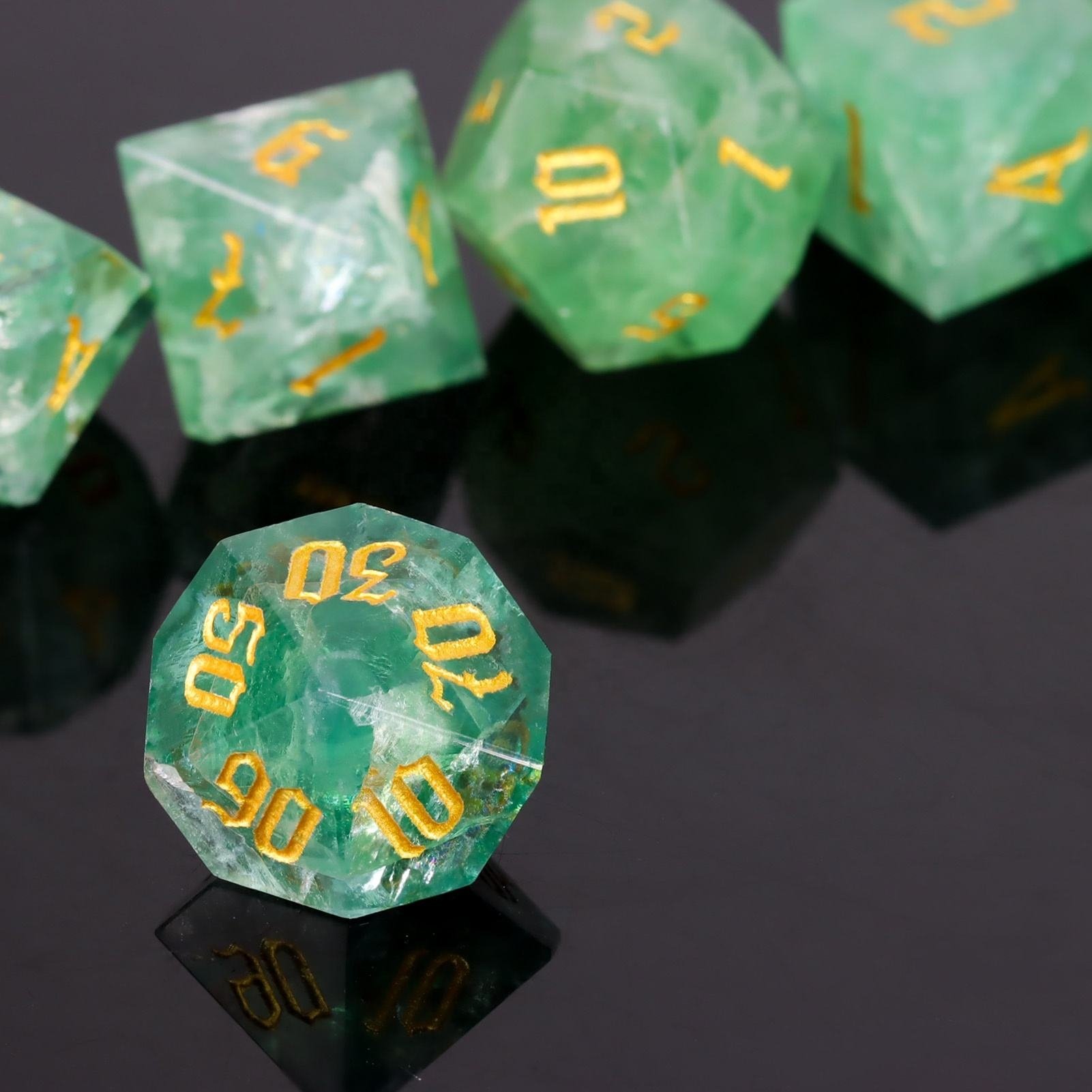 Custom Gemstone DND Dice Natural Stone Green Fluorite Dice Set For Dungeons And Dragons RPG