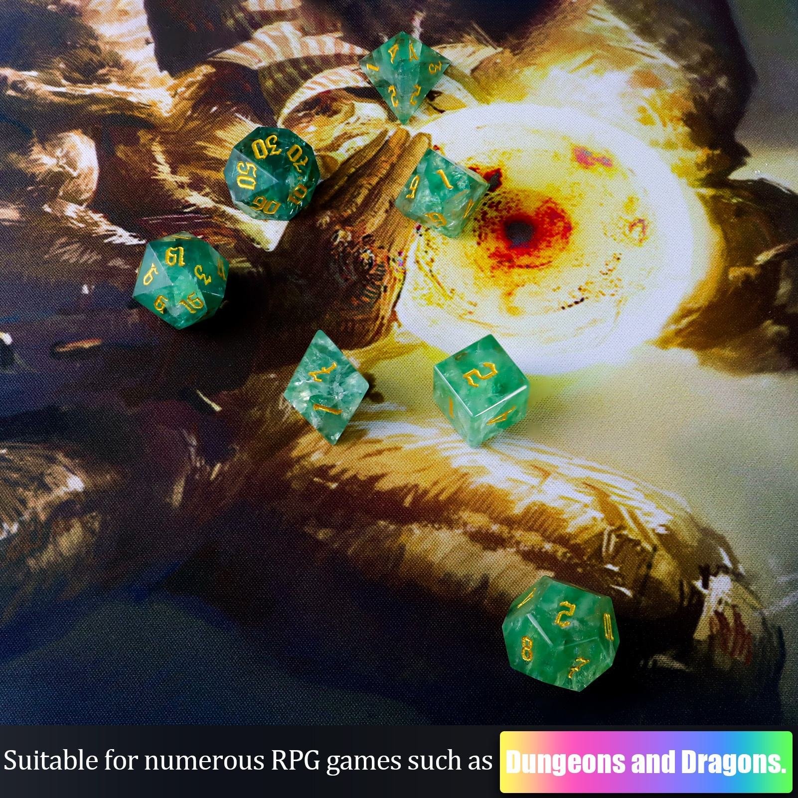 Custom Gemstone DND Dice Natural Stone Green Fluorite Dice Set For Dungeons And Dragons RPG