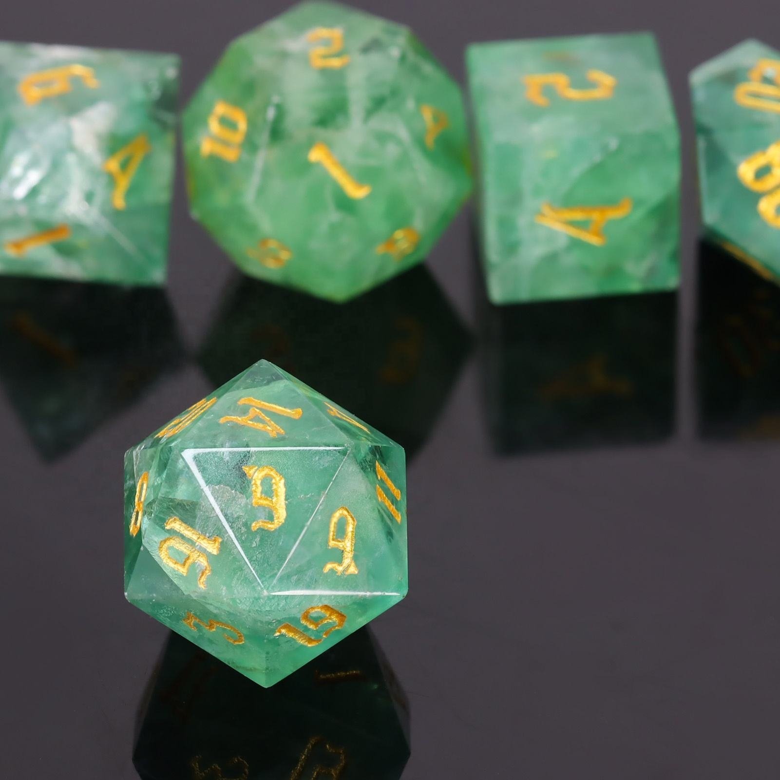 Custom Gemstone DND Dice Natural Stone Green Fluorite Dice Set For Dungeons And Dragons RPG