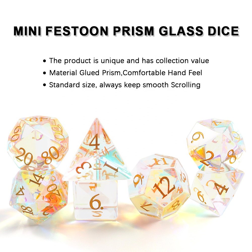 RPG DND Dice Custom Gem Artificial Crystal Dice Rainbow Prism Polyhedral Dice Set