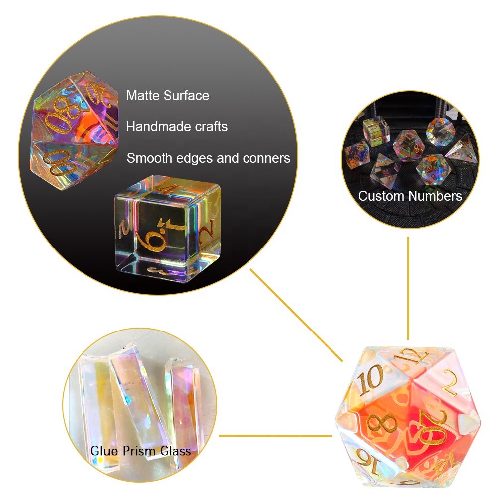 RPG DND Dice Custom Gem Artificial Crystal Dice Rainbow Prism Polyhedral Dice Set