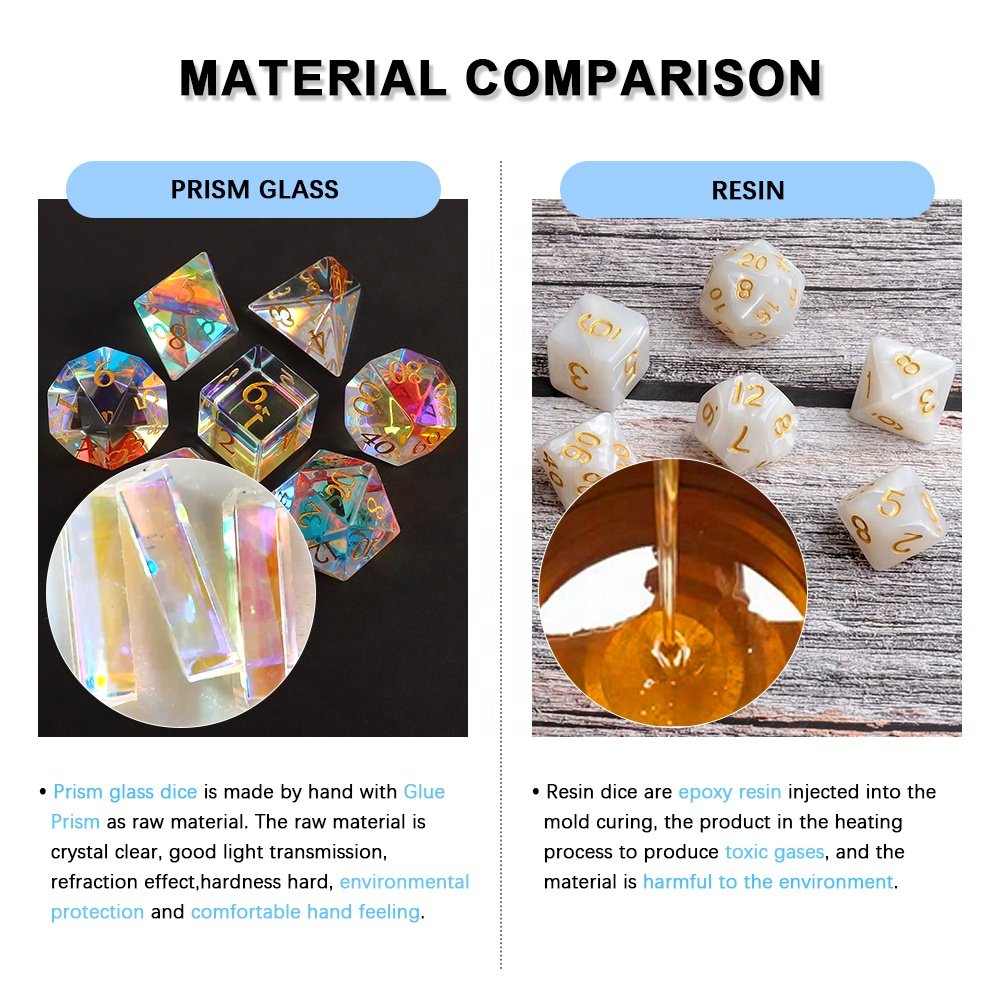 RPG DND Dice Custom Gem Artificial Crystal Dice Rainbow Prism Polyhedral Dice Set
