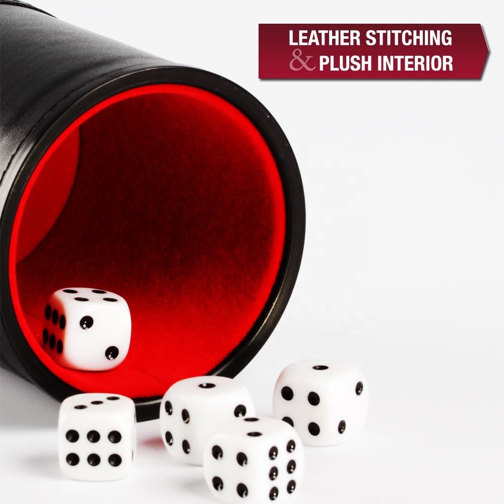Hot Stamping Logo Cylindrical Shaker Cups High Quality Pu Leather Custom Dice Cup With 6 Dot Dices