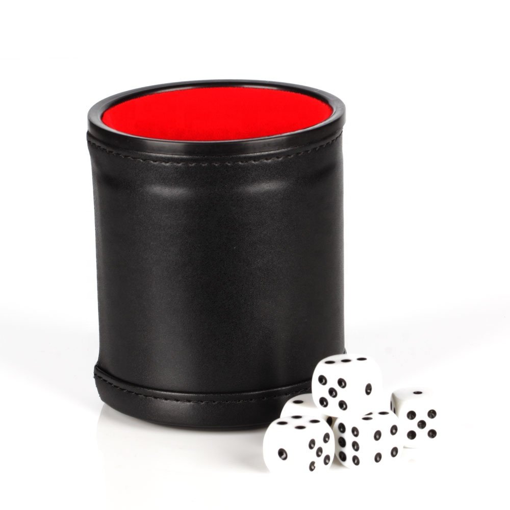 Hot Stamping Logo Cylindrical Shaker Cups High Quality Pu Leather Custom Dice Cup With 6 Dot Dices