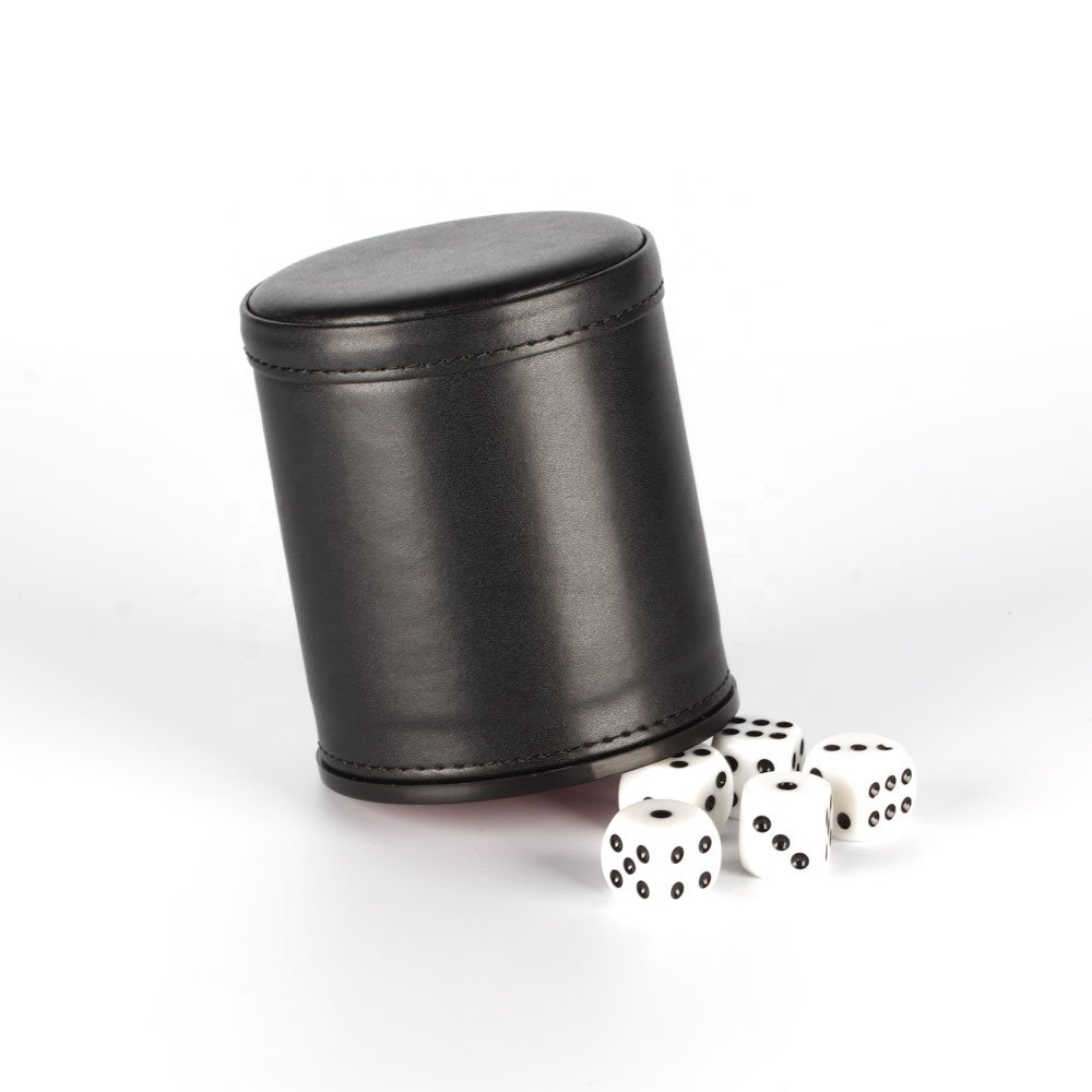 Hot Stamping Logo Cylindrical Shaker Cups High Quality Pu Leather Custom Dice Cup With 6 Dot Dices