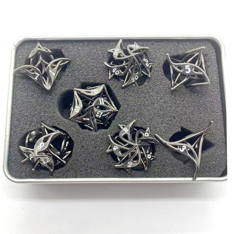 Exclusive flower hollow metal dice D20 D12 D10 D100 D8 D6 D4 Dice Set DND dice