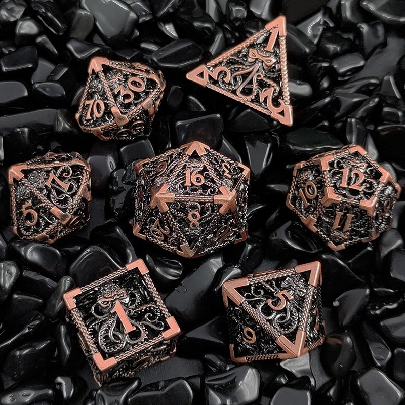 Wholesale Price New Devil Cthulhu Octopus Polyhedral Hollow DND Metal Dice Set on Offer