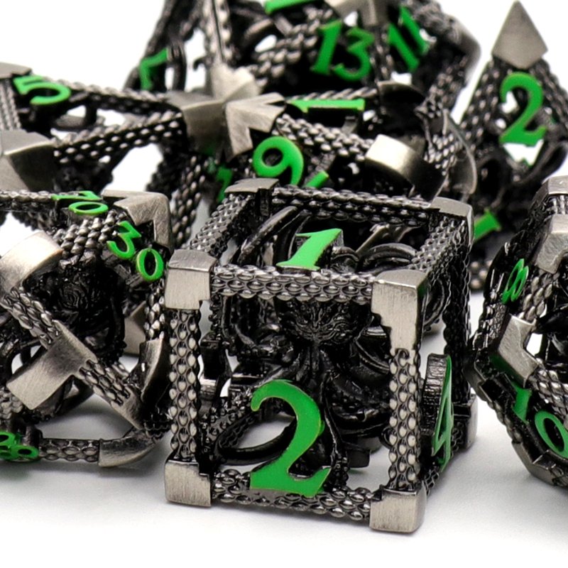 MINI PLANET 3D Octopus Metal DND Dice Set For TRPG Dungeons&Dragons Game Polyhedral Metal Hollow Dice Set Custom DND Dice Metal