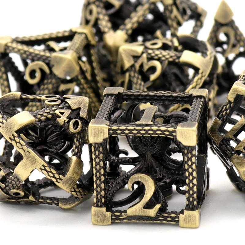 MINI PLANET 3D Octopus Metal DND Dice Set For TRPG Dungeons&Dragons Game Polyhedral Metal Hollow Dice Set Custom DND Dice Metal