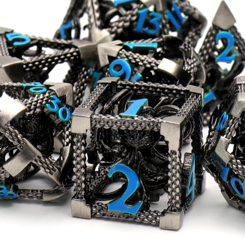 MINI PLANET 3D Octopus Metal DND Dice Set For TRPG Dungeons&Dragons Game Polyhedral Metal Hollow Dice Set Custom DND Dice Metal