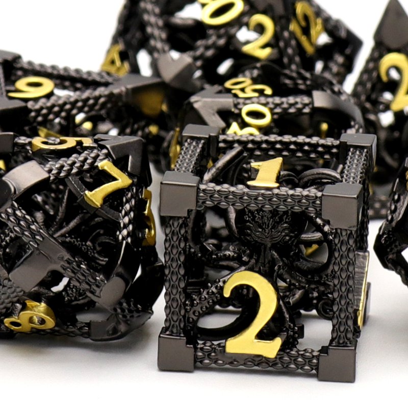 MINI PLANET 3D Octopus Metal DND Dice Set For TRPG Dungeons&Dragons Game Polyhedral Metal Hollow Dice Set Custom DND Dice Metal