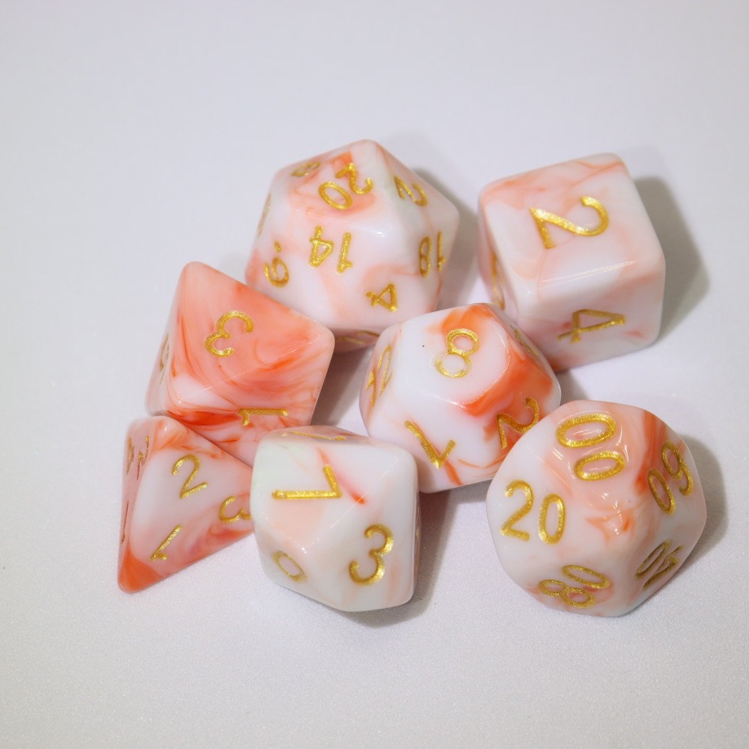 Factory Direct Sales Resin Dice 7 pcs Round Edge Cock Inclusion Dice DND Game Dice
