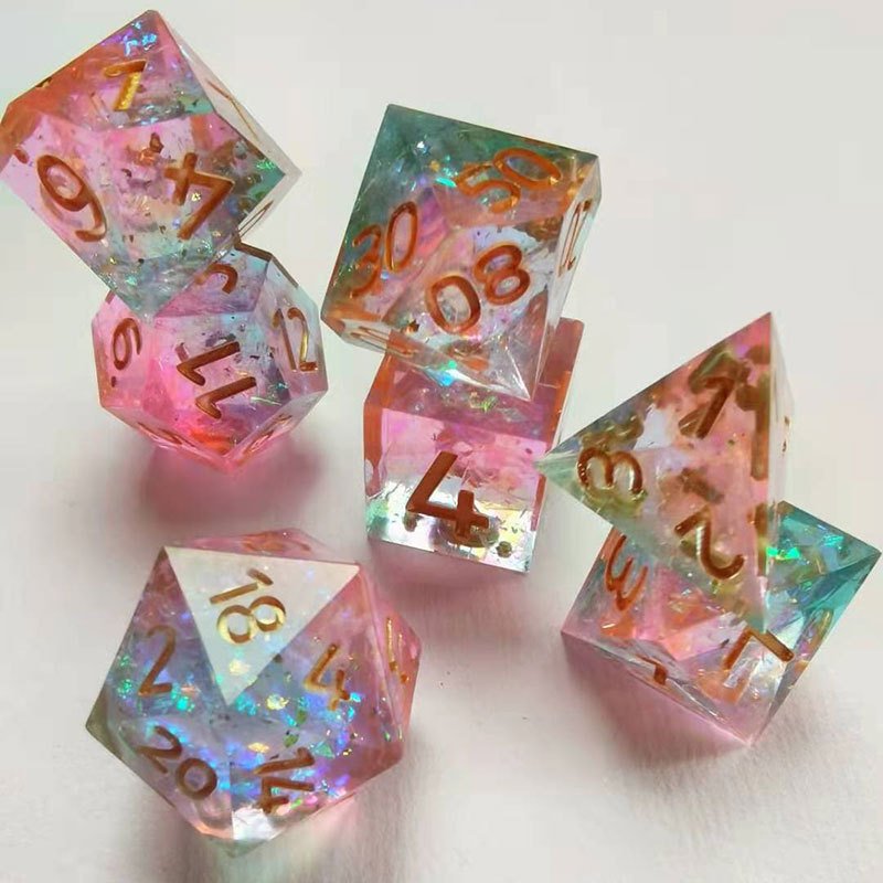 Wholesale High Quality Dungeons And Dragons Edge Pink Rainbow Iridescent Mylar Clear Colorful Dnd Dice
