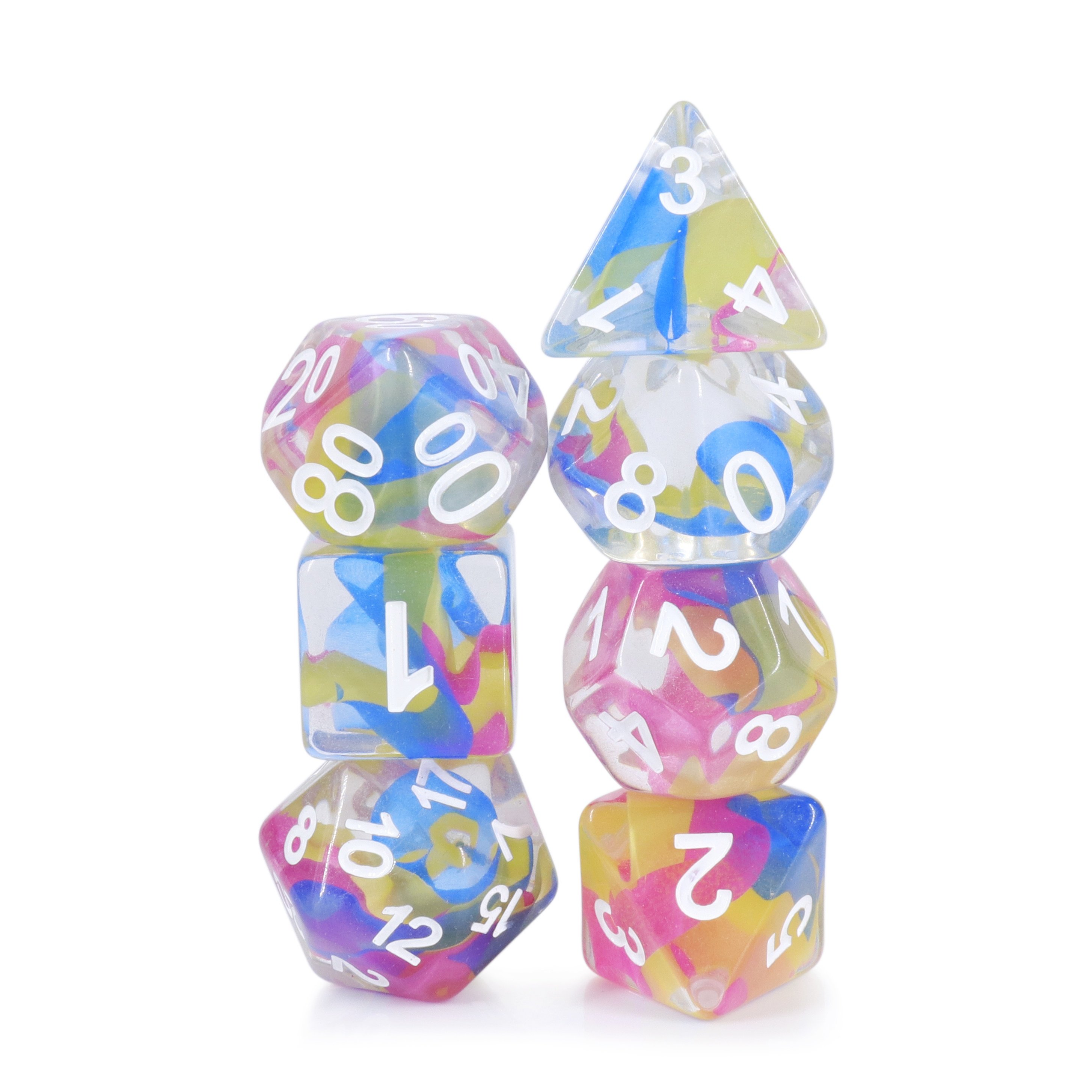Custom multicolor ribbon gaming dice set dnd translucent dice