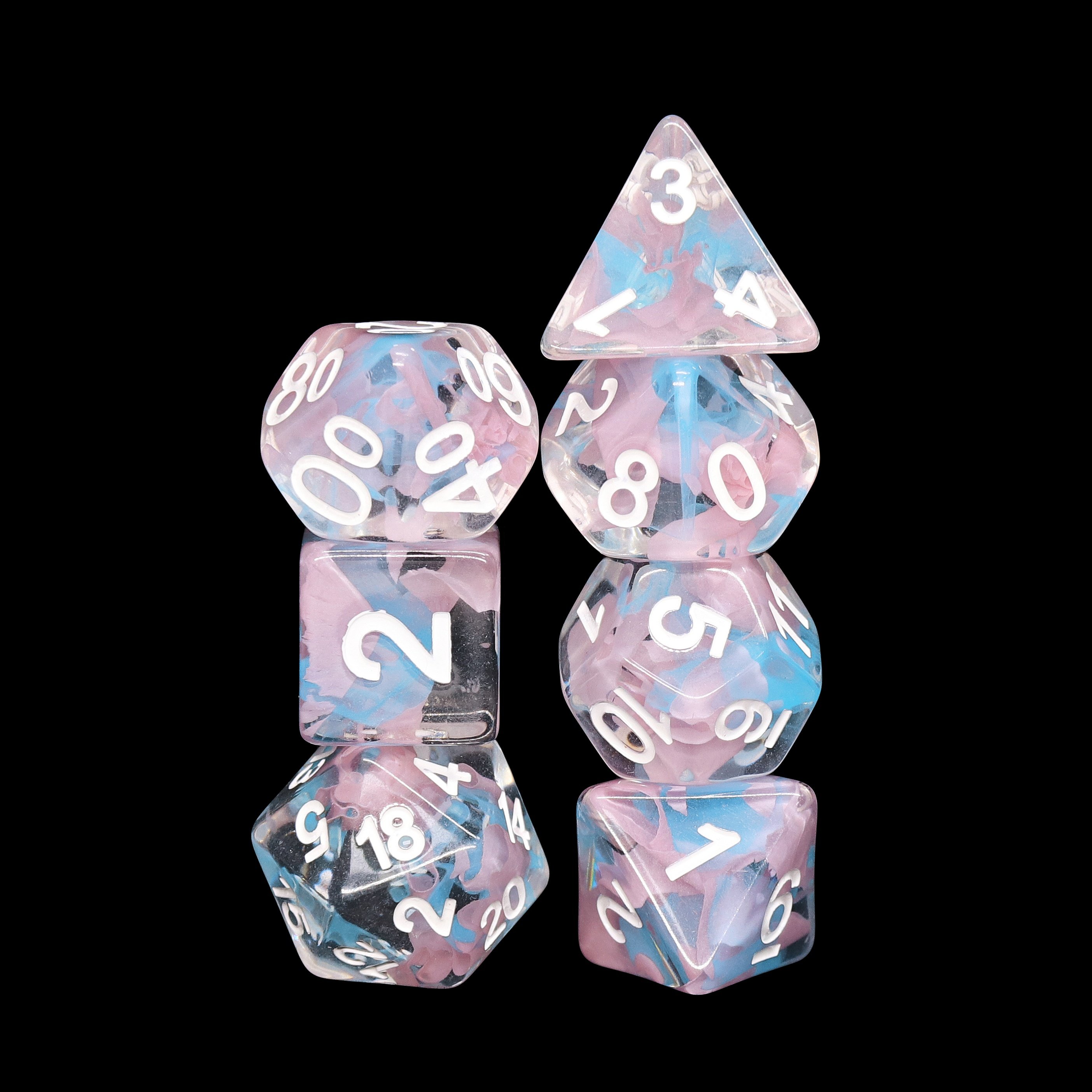 Custom multicolor ribbon gaming dice set dnd translucent dice