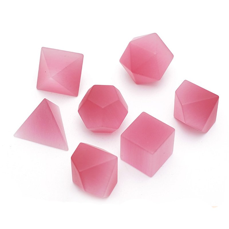 High Quality Custom 7Pcs Polyhedral Pink Frosted Cat's Eye Dice for Dungeons and Dragons DND Role Playing Games
