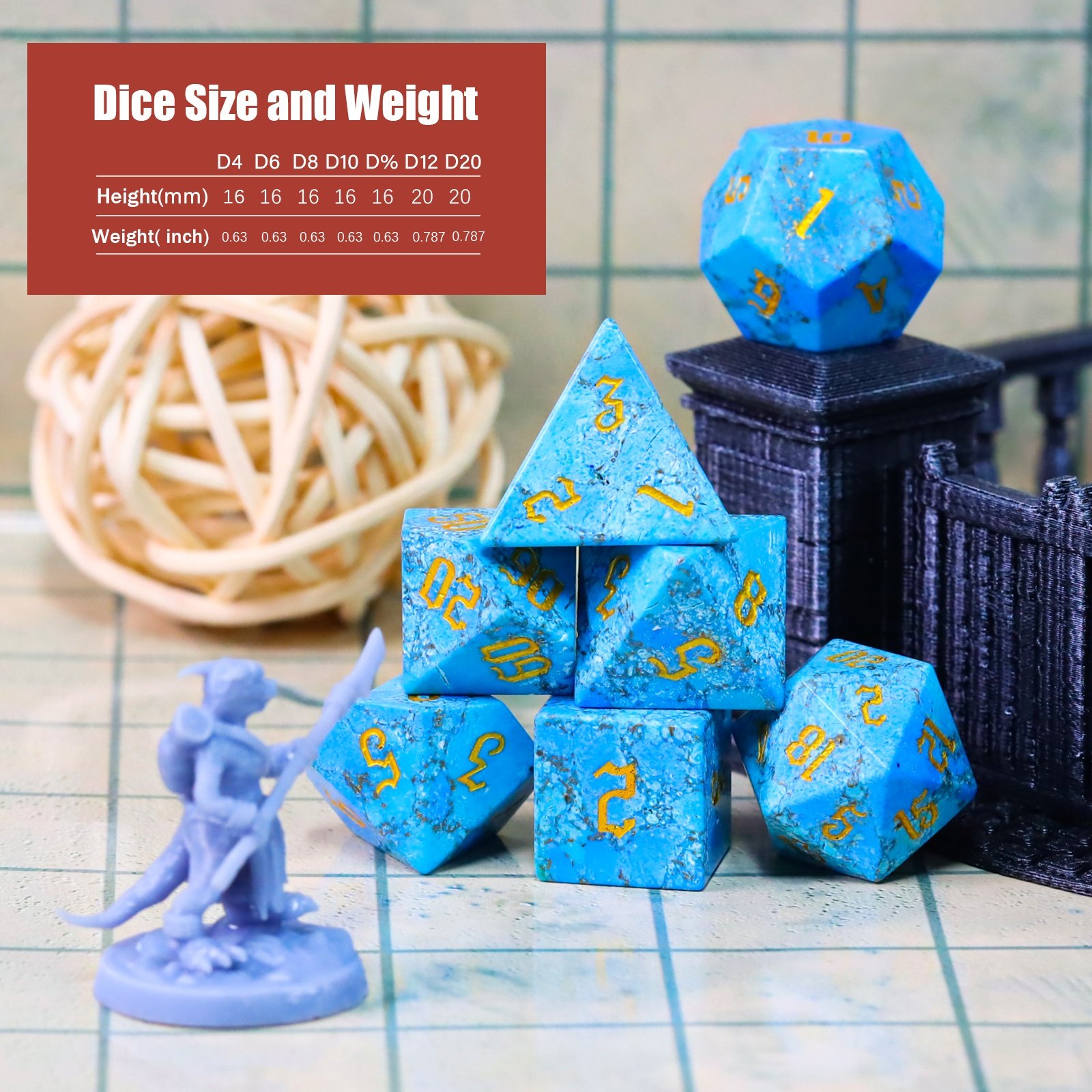 16mm 20mm Customized DND Polyhedron Ocean Blue Malachite Dice Sets Bulk Dice Stone RPG Dice For Role-playing Games DND