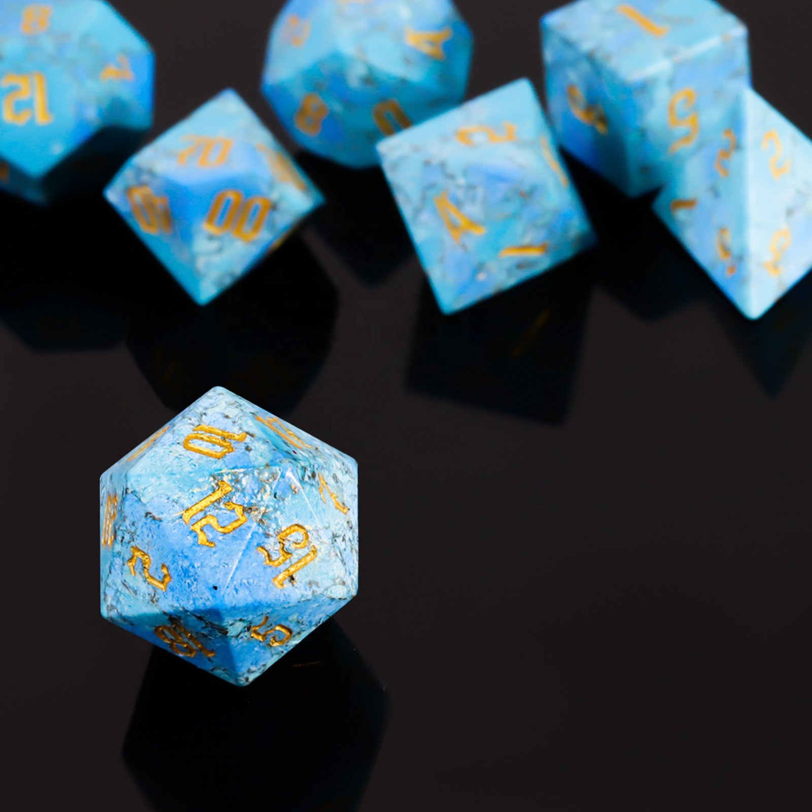 16mm 20mm Customized DND Polyhedron Ocean Blue Malachite Dice Sets Bulk Dice Stone RPG Dice For Role-playing Games DND