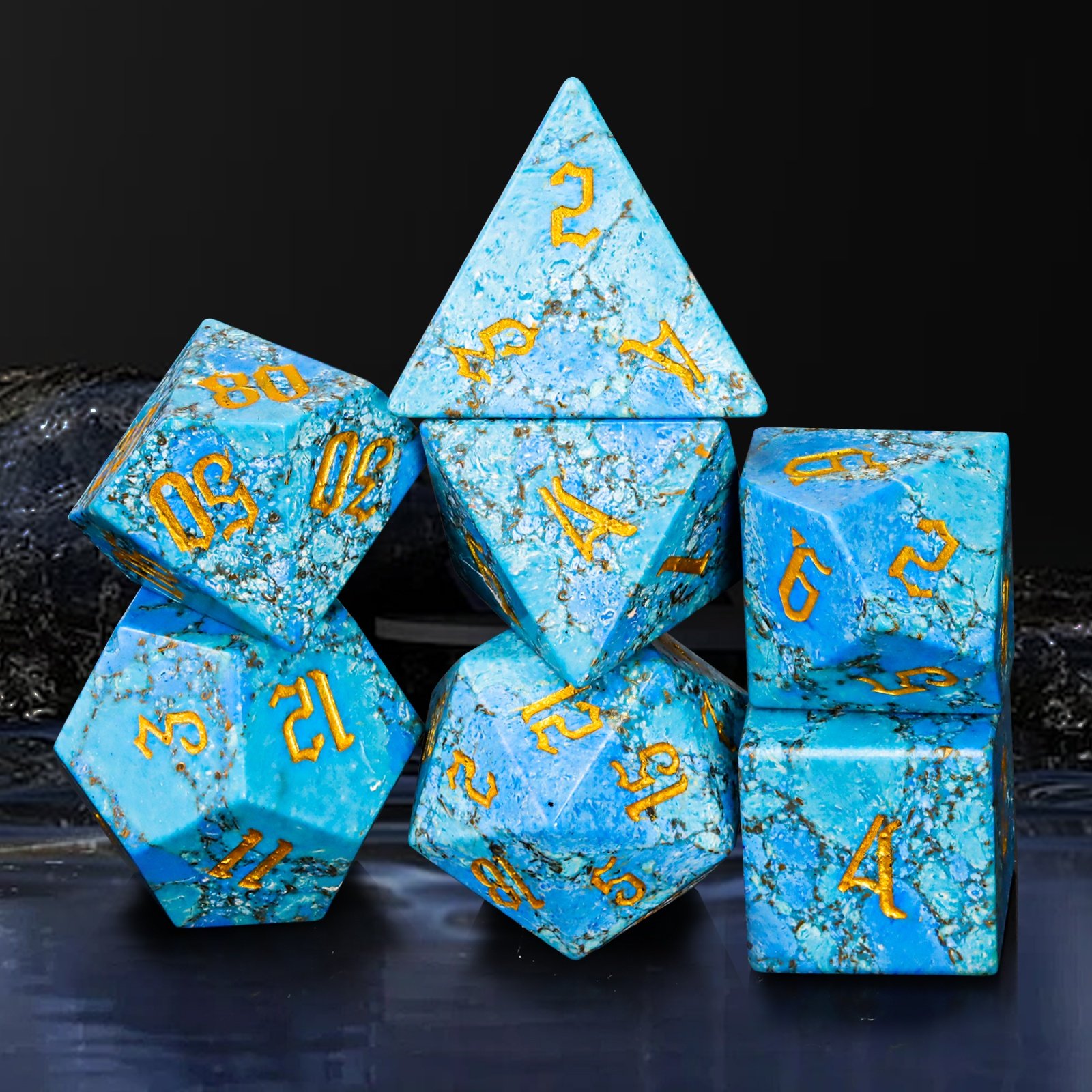 16mm 20mm Customized DND Polyhedron Ocean Blue Malachite Dice Sets Bulk Dice Stone RPG Dice For Role-playing Games DND