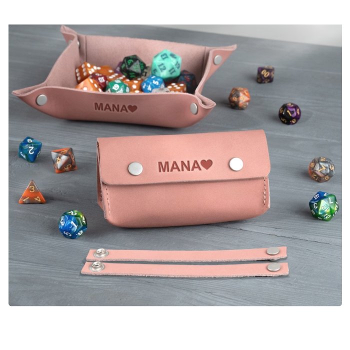 Leather Dice Bag and Tray Set of Dice Tray and Bag DnD Dice Bag and Tray