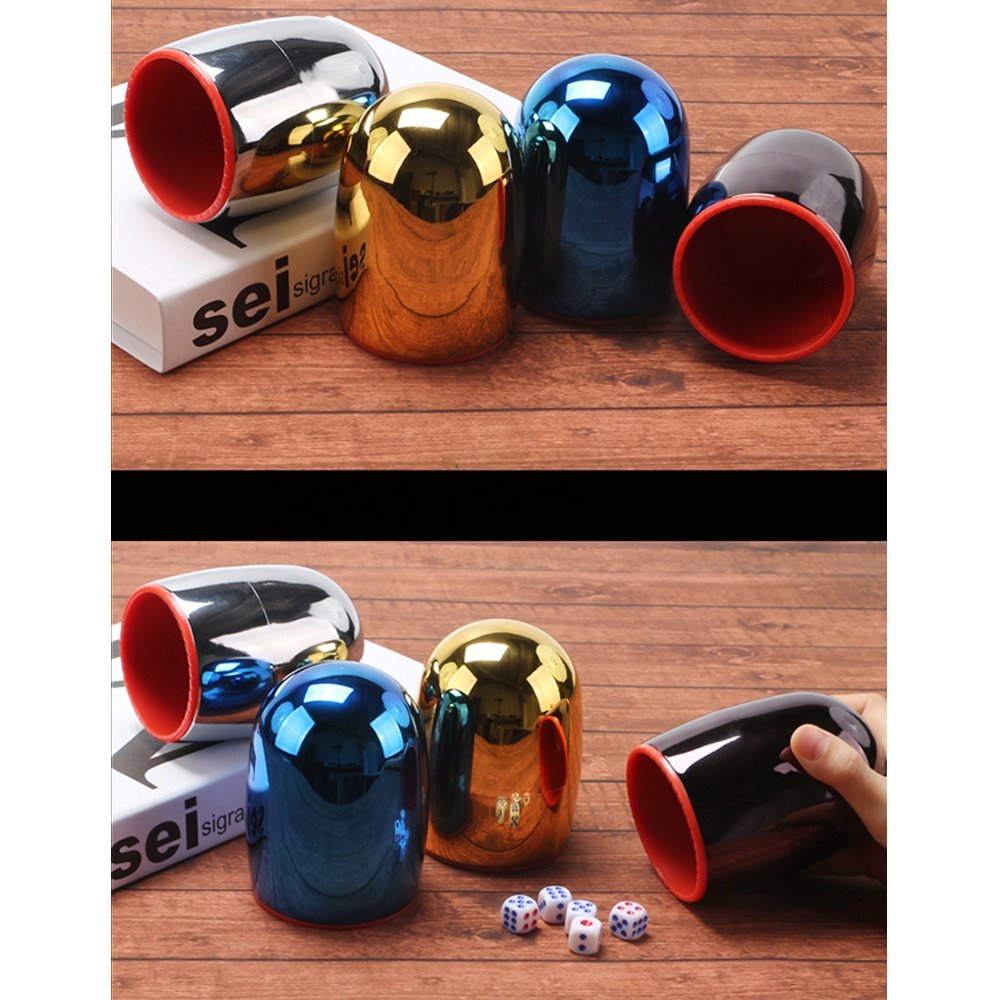Factory wholesale quality electroplated dice drinking cup plastic dice game cup casino dice cup set customization