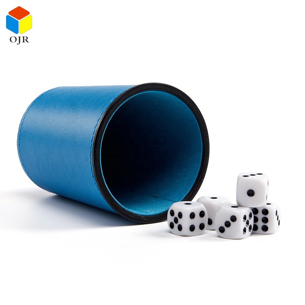 Blue ODM Shaker Cups Set Cylindrical Leather Custom Logo High Quality Dice Cup For Backgammon Games