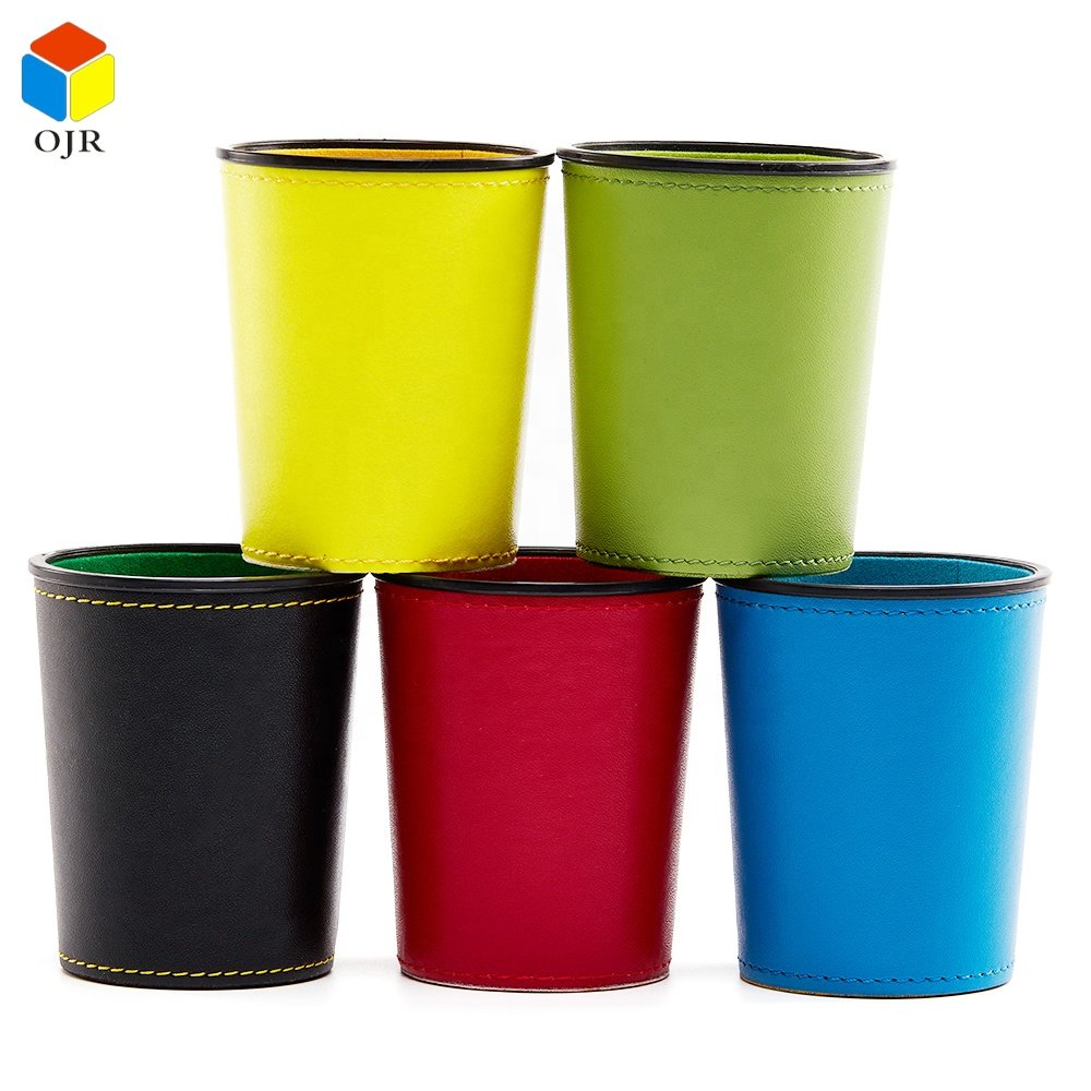 Blue ODM Shaker Cups Set Cylindrical Leather Custom Logo High Quality Dice Cup For Backgammon Games
