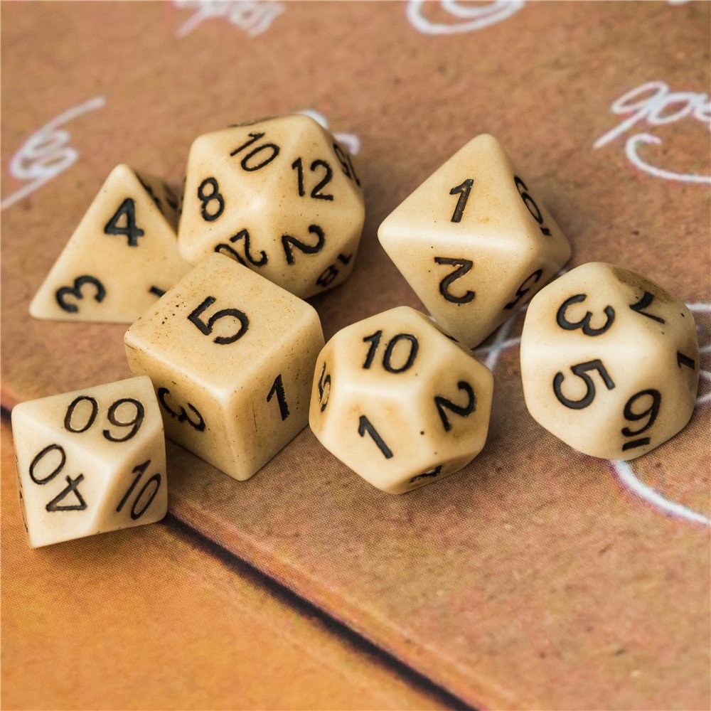 Udixi Polyhedral Plastic Resin RPG Dungeons and Dragons Dice Set Brown Imitation Stone
