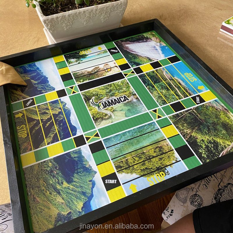 Custom Classical Ludo Board Game Chess with Wood Frame Manufacturer Organic Glass Wooden Dices Pawns Pouch