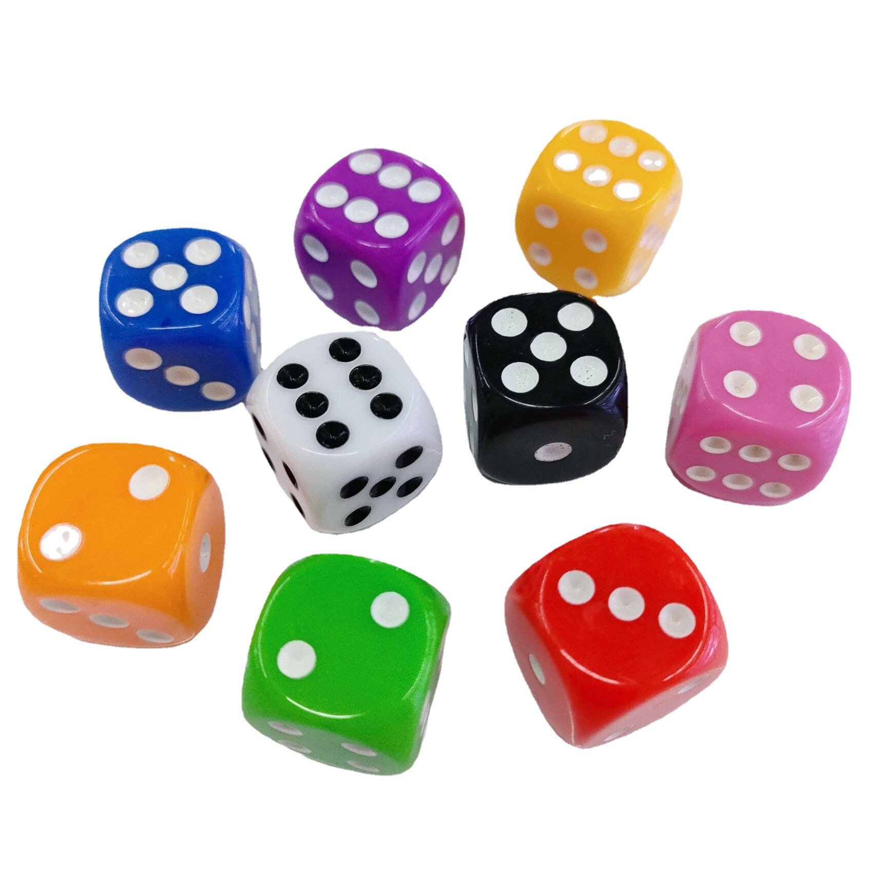 6 Sides Round Corner Acrylic Dice with Color Dots Bulk Blank Casino Drinking Adult Game Dice Custom 16mm Plastic Dice