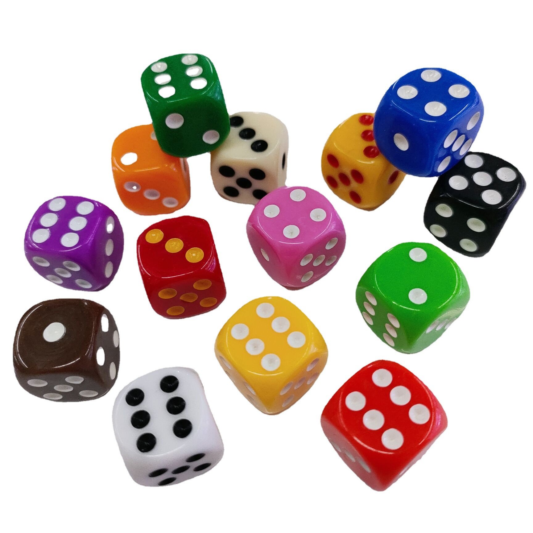 6 Sides Round Corner Acrylic Dice with Color Dots Bulk Blank Casino Drinking Adult Game Dice Custom 16mm Plastic Dice