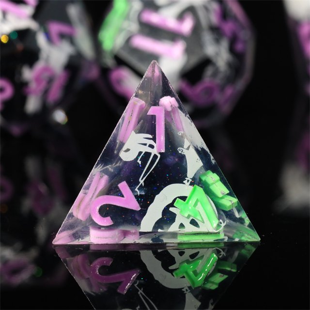 MINI PLANET Handmade Custom Dragon Dungeon DND RPG Dice Set Liquid Core Luminous Resin with Sharp Edges Board Game Accessory