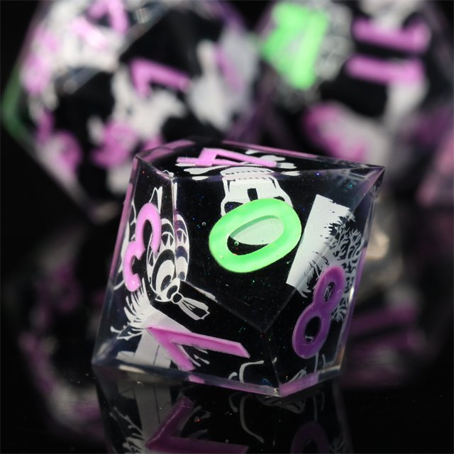 MINI PLANET Handmade Custom Dragon Dungeon DND RPG Dice Set Liquid Core Luminous Resin with Sharp Edges Board Game Accessory