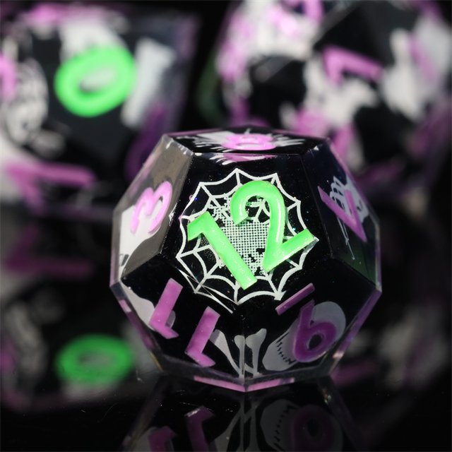 MINI PLANET Handmade Custom Dragon Dungeon DND RPG Dice Set Liquid Core Luminous Resin with Sharp Edges Board Game Accessory