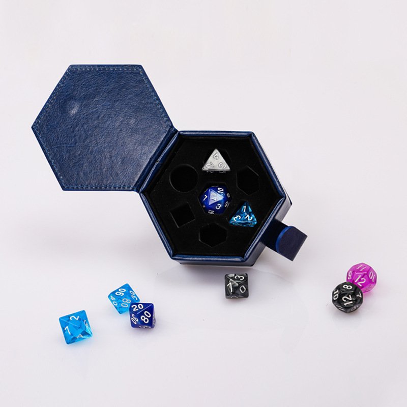 In Stock PU Leather Hexagon Dice Storage Box Custom Dungeons and Dragons RPG Board Game DND Dice Tray