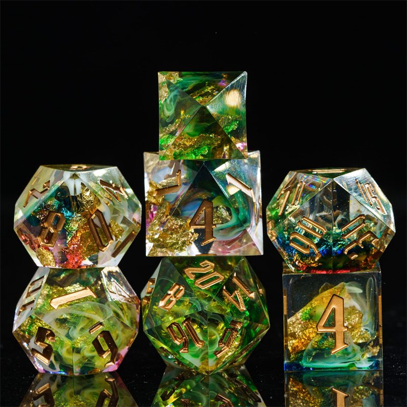 Udixi dnd dice sets customize Gold Foil Drawing Dice dnd Gaming dungeons and dragons sharp edge resin dice