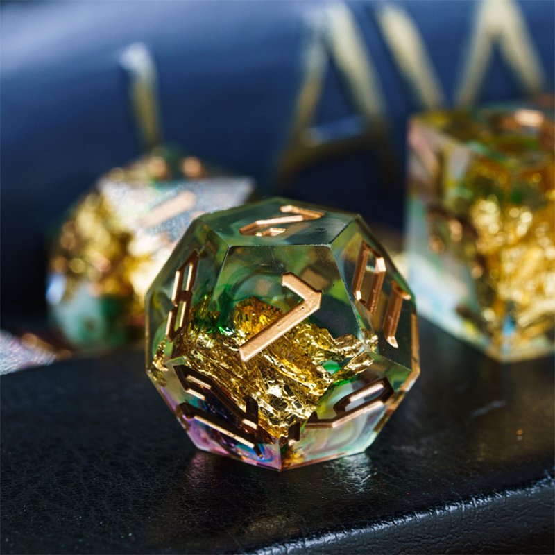 Udixi dnd dice sets customize Gold Foil Drawing Dice dnd Gaming dungeons and dragons sharp edge resin dice