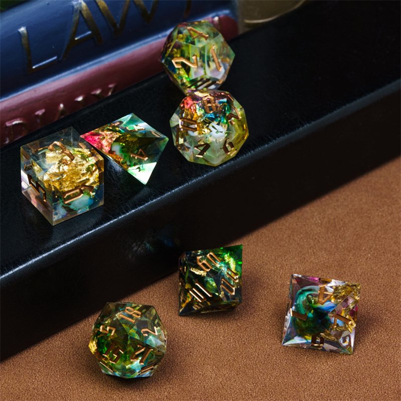 Udixi dnd dice sets customize Gold Foil Drawing Dice dnd Gaming dungeons and dragons sharp edge resin dice