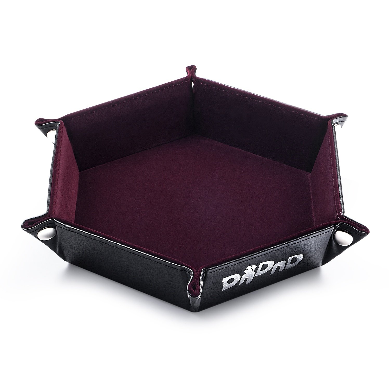 HS Dice Custom foldable snap button logo hexagonal leather custom multicolor dnd dice tray