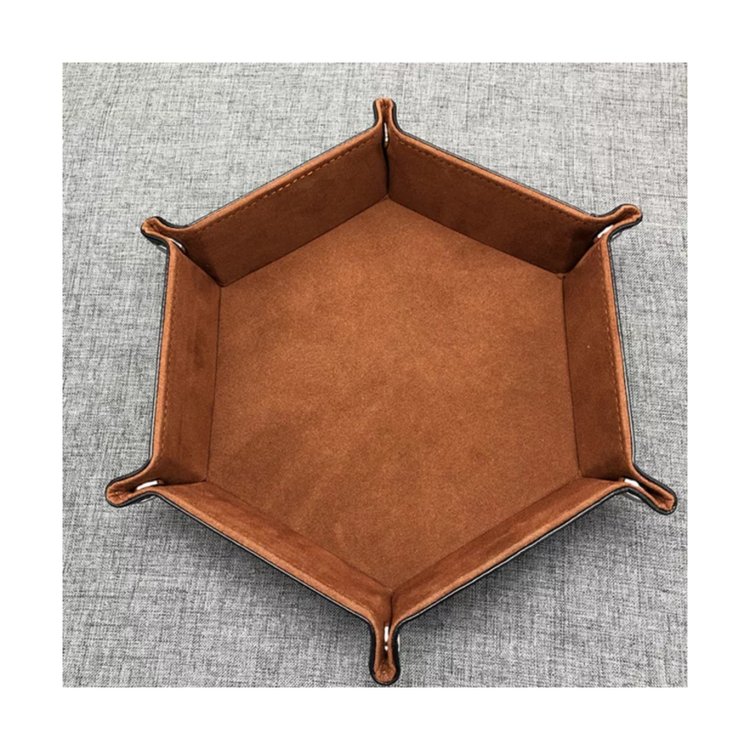 HS Dice Custom foldable snap button logo hexagonal leather custom multicolor dnd dice tray