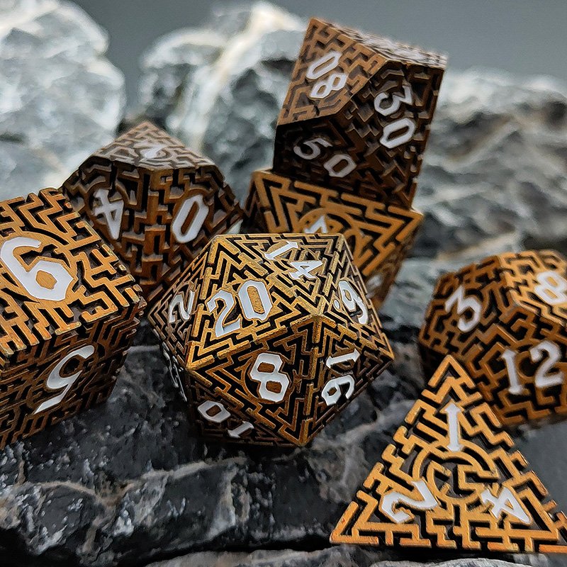 Roll 7 pieces polyhedral rune unique gold dice set dungeons and dragons tabletop game rpg dice box dnd metal dice set