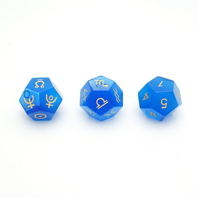 D12 Blue Cat's Eye Glass Astrological Dice for Constellation Divination Tarot Table Game 3Pcs/set Zodiac Signs Astrology Dice
