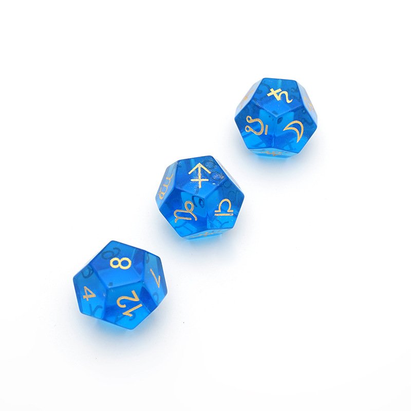 D12 Blue Cat's Eye Glass Astrological Dice for Constellation Divination Tarot Table Game 3Pcs/set Zodiac Signs Astrology Dice